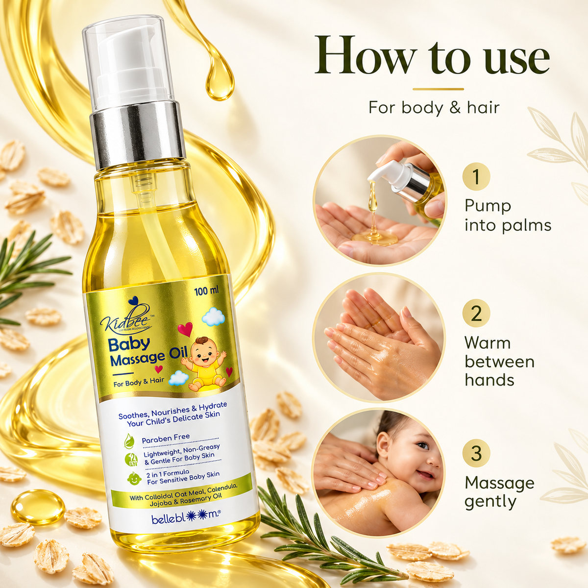 Kidbee Baby Massage Oil for Body and Hair (100ml)