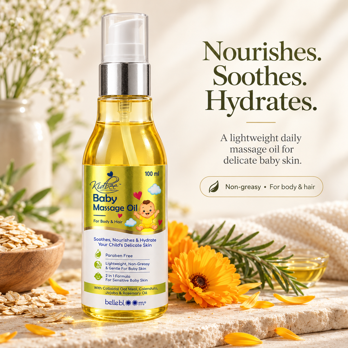 Kidbee Baby Massage Oil for Body and Hair (100ml)